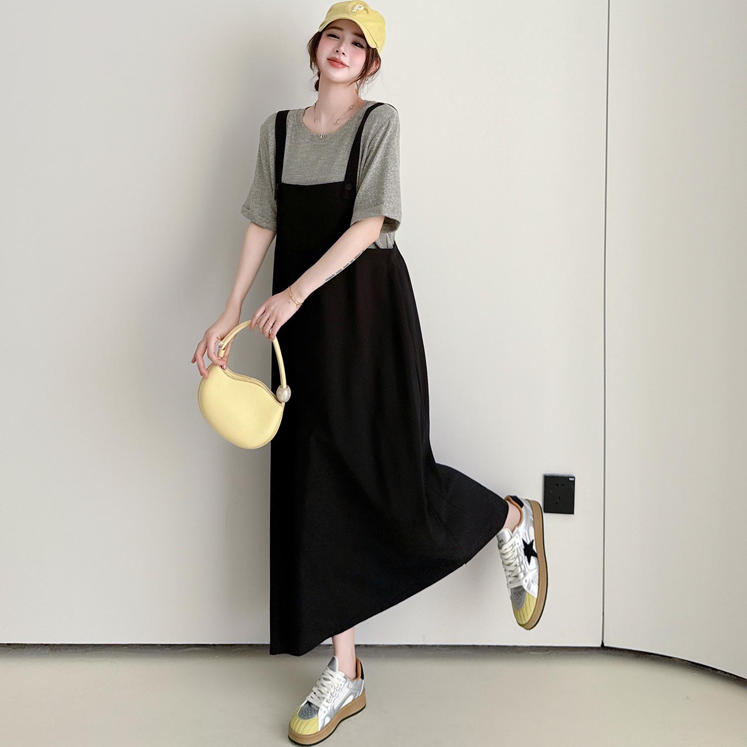 

E-61029 Summer Patchwork Two-Piece Maxi Dress Skirt - Comfortable & Casual L чёрный