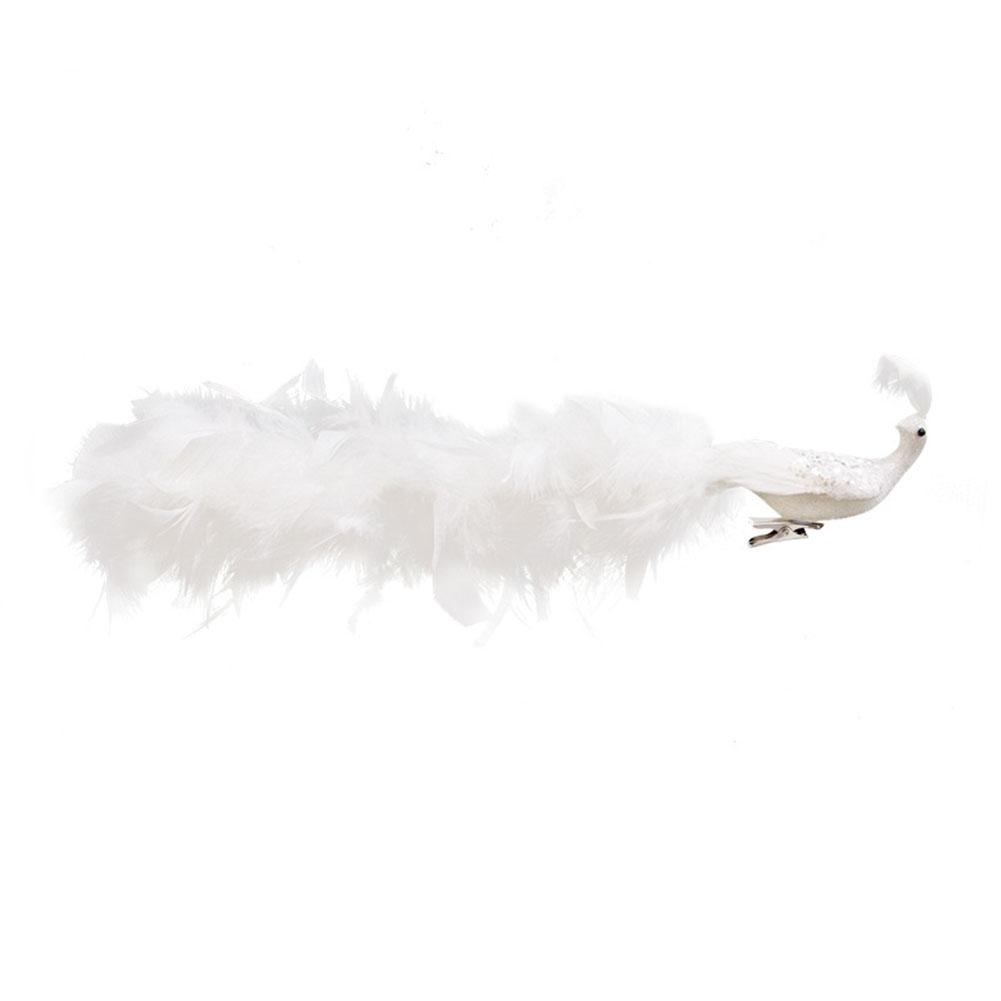 1pc Artificial White Peacocks Feathered Ornaments Christmas Long Tail Simulation Birds Christmas Tree Wedding Decor Pendant