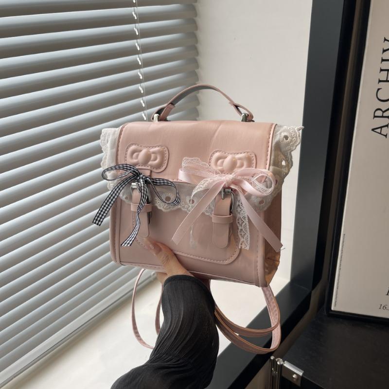 The College's Trendy Autumn Fashion Lace Sweet Schoolbag, Hand-held Double-shoulder Girls' Small Square Bag