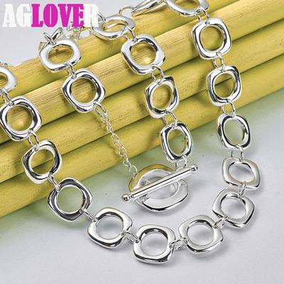 925 Sterling Silver Square Round Chain Necklace Jewelry
