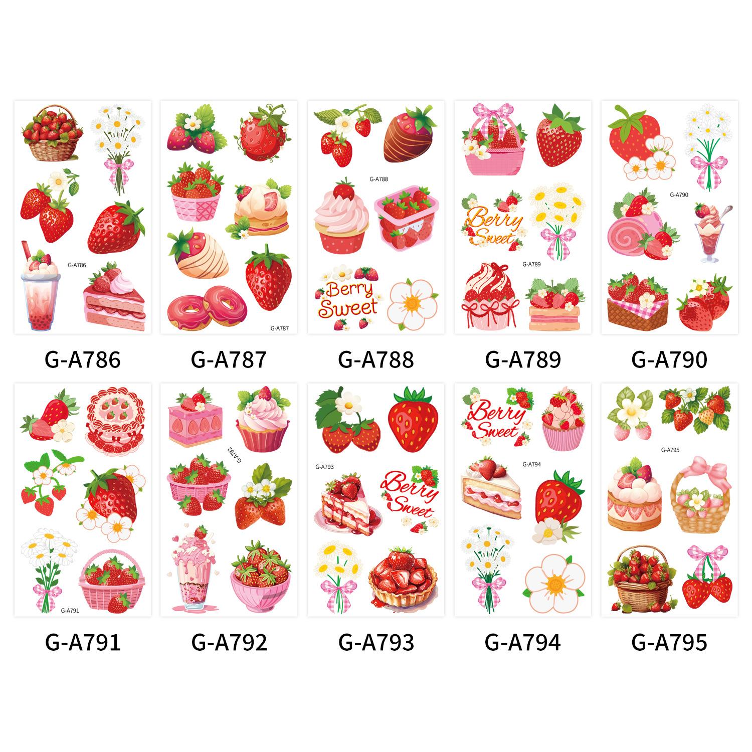 

playful tattoo tattoo stickers dessert strawberry cake pink disposable party Strawberry party birthday party 10Sheets waterproof Jewelry 10 Sheets червоний