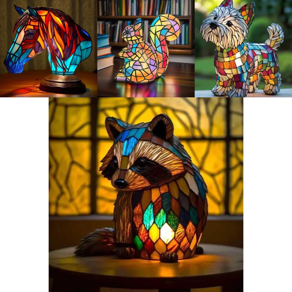 Creative Panda Dolphin Lion Leopard Dog Animal Resin Led Night Light Ornament For Desk