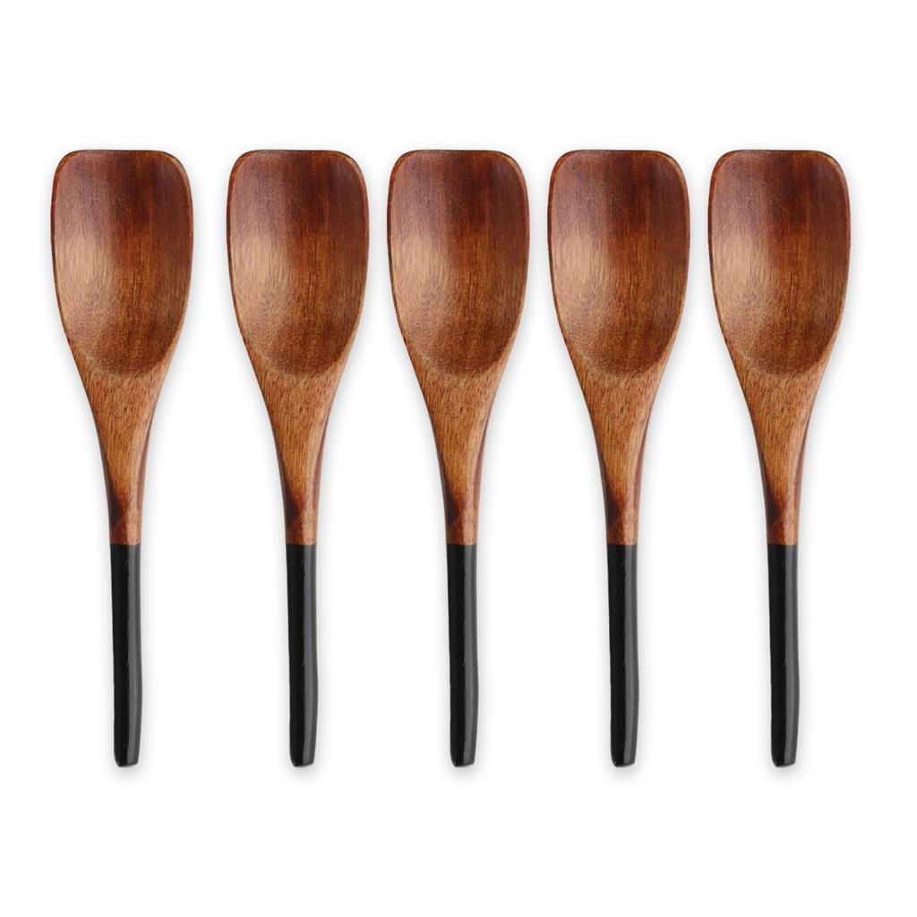 Wooden Painted Dessert Set of Current Model J-kitchens Spoons, Black, 5, 13x3cm,