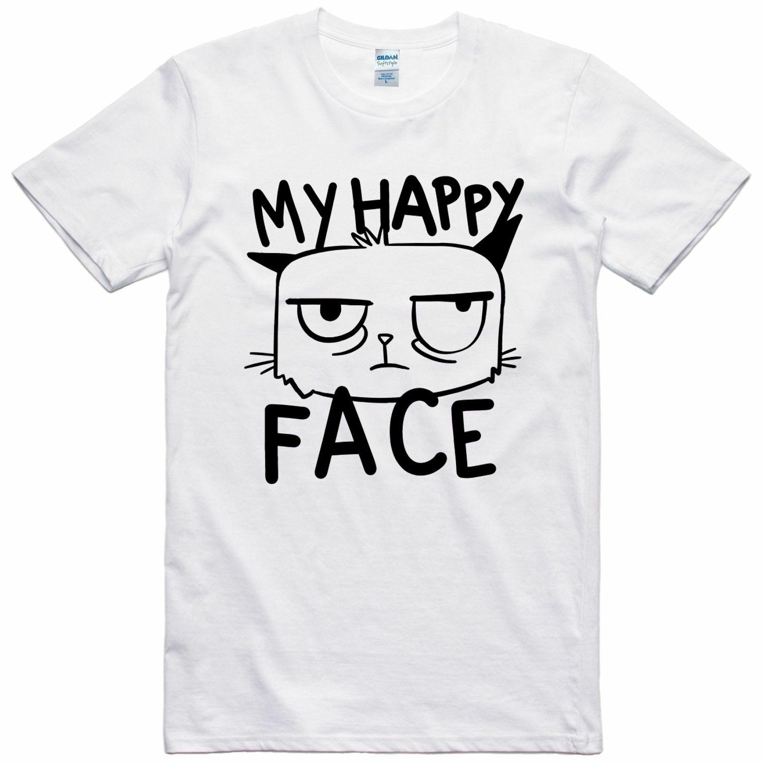Funny T Shirt Cat Grumpy Face Print Regular Fit 100% Cotton Tee S