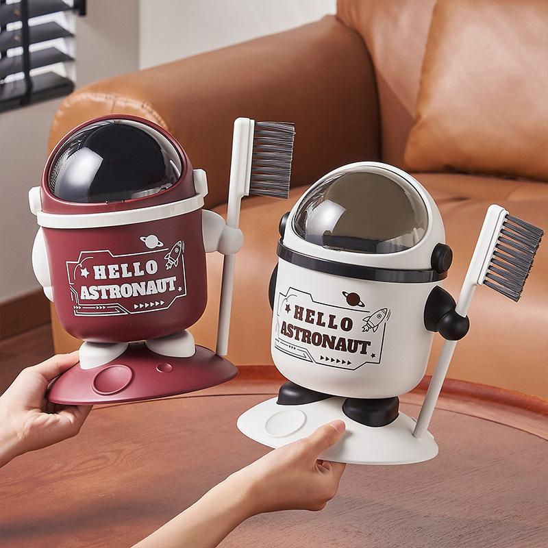 Creative Astronaut Desktop Trash Can with Brush Home Office Glove Box Storage Bucket Cute Ornament