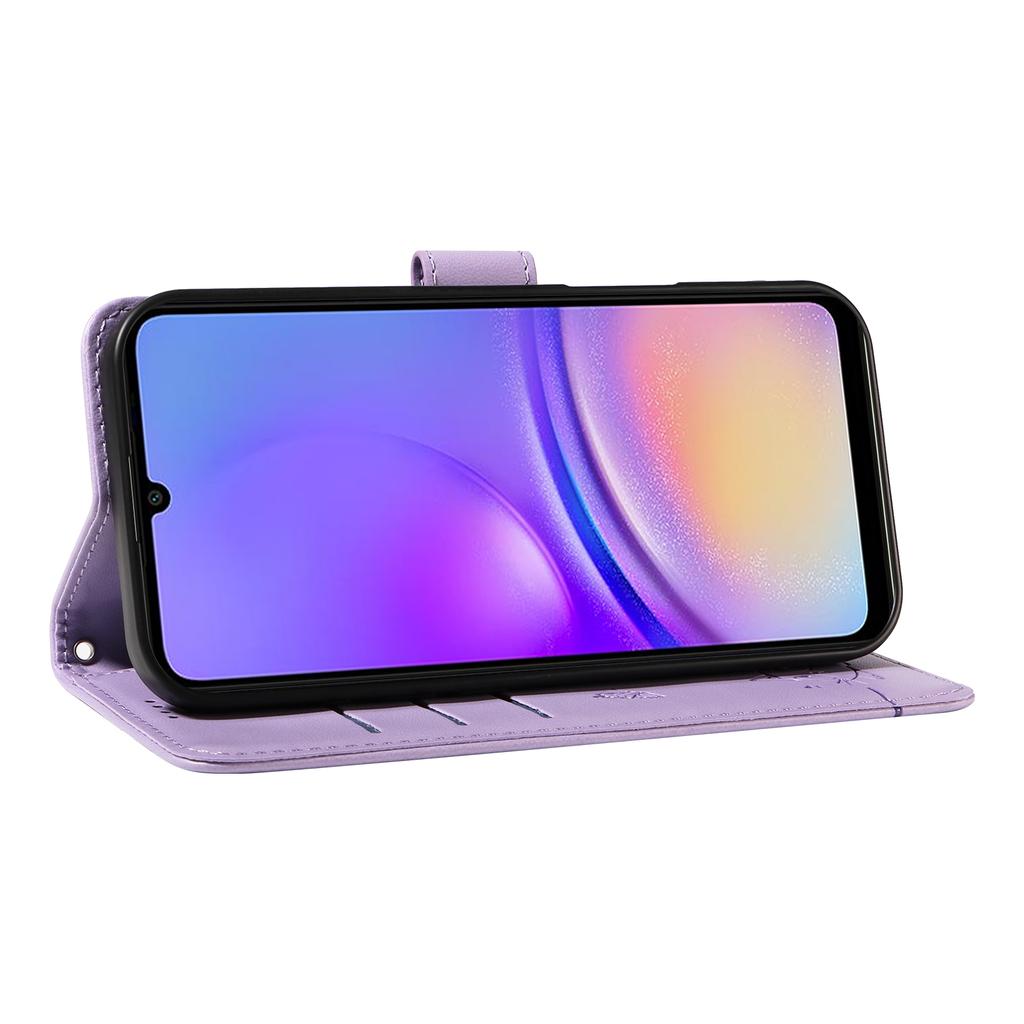 For Samsung Galaxy A06 5G/A06 4G Lommebokdeksel Kattemønster Preg Skinn Telefondeksel med Håndleddsstropp