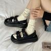 Footwear Beach Women's Shoes with Medium Heels Summer 2024 Outdoor Sandals for Woman Platform Wedge Waterproof Black Korea H F