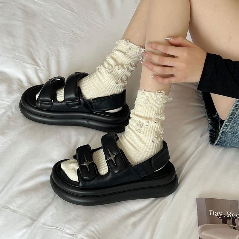 Footwear Beach Women's Shoes with Medium Heels Summer 2024 Outdoor Sandals for Woman Platform Wedge Waterproof Black Korea H F
