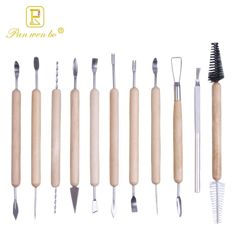Panwenbo 11-Piece Wooden Polymer Clay Sculpting Tool Set