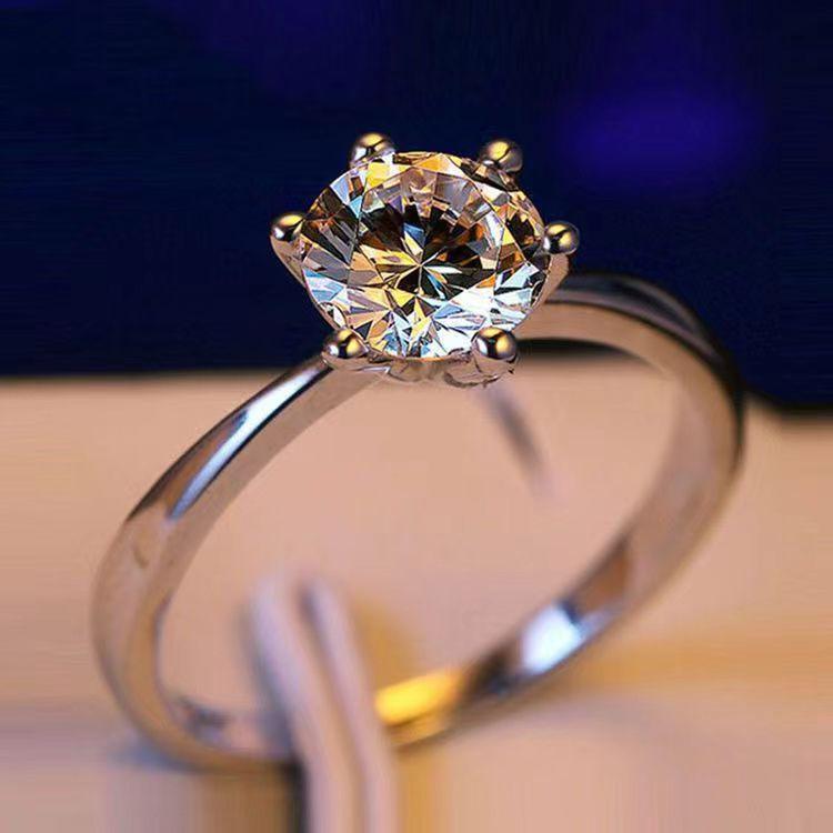 Simulation Classic Six-claw Ring Women's Open Diamond Ring Niche Moissanite Jewelry