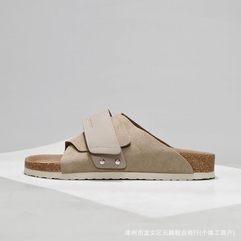 Comfortable Slip-On Sandals Men Women Soft Cork Sole Suede Upper Non-Slip Beach Slides