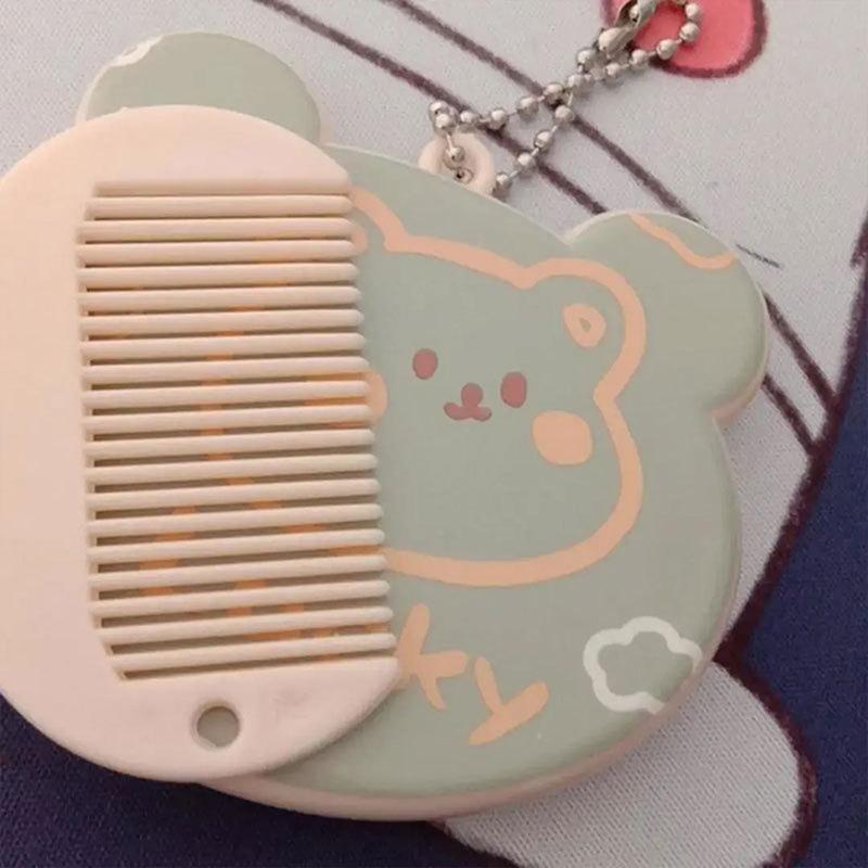 1Pc Mini Folding Mirror Hair Brush Cute Cartoon Bear Hair Comb Small Portable Kids Girl Hair Accessories Makeup Tool