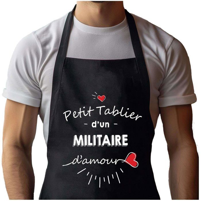 Tablier de cuisine - Mohamed d'amour - Coton noir résistant - Impression bretonne made in France - Liens ajustables