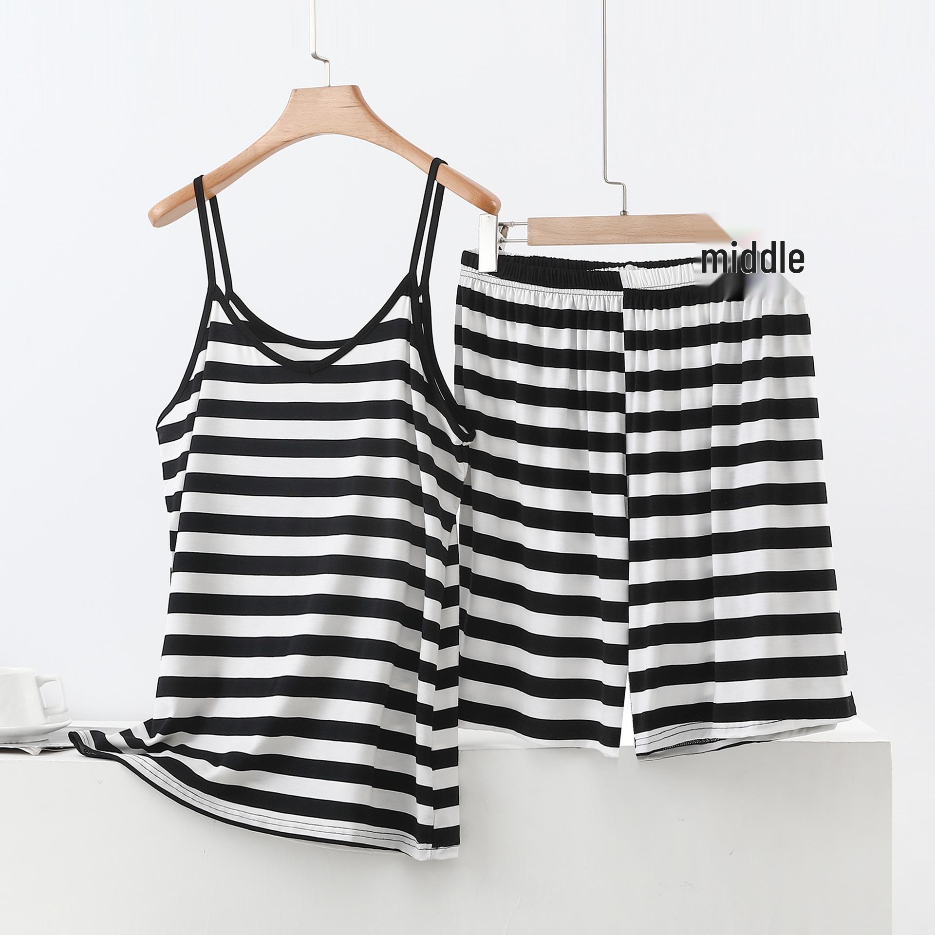 

2026 Women s Summer Striped Camisole & Shorts Set Plus Size Sleeveless Pajamas Small