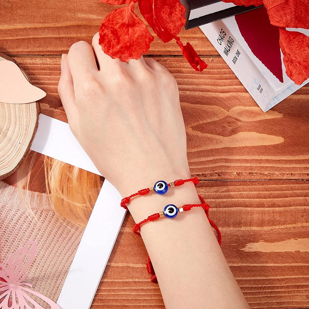 Manufacturer Turkish Evil Eyes Bead Charm Bracelets Handmade Macrame Lucky 7 Knots Red Black Cord String Rope Knotted Bracelet