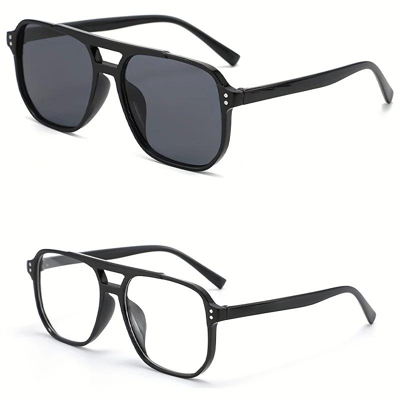 2 pezzi-Occhiali da sole quadrati vintage per donna uomo montatura spessa doppio ponte occhiali da vista femminile chic poligonali occhiali da sole sfumati