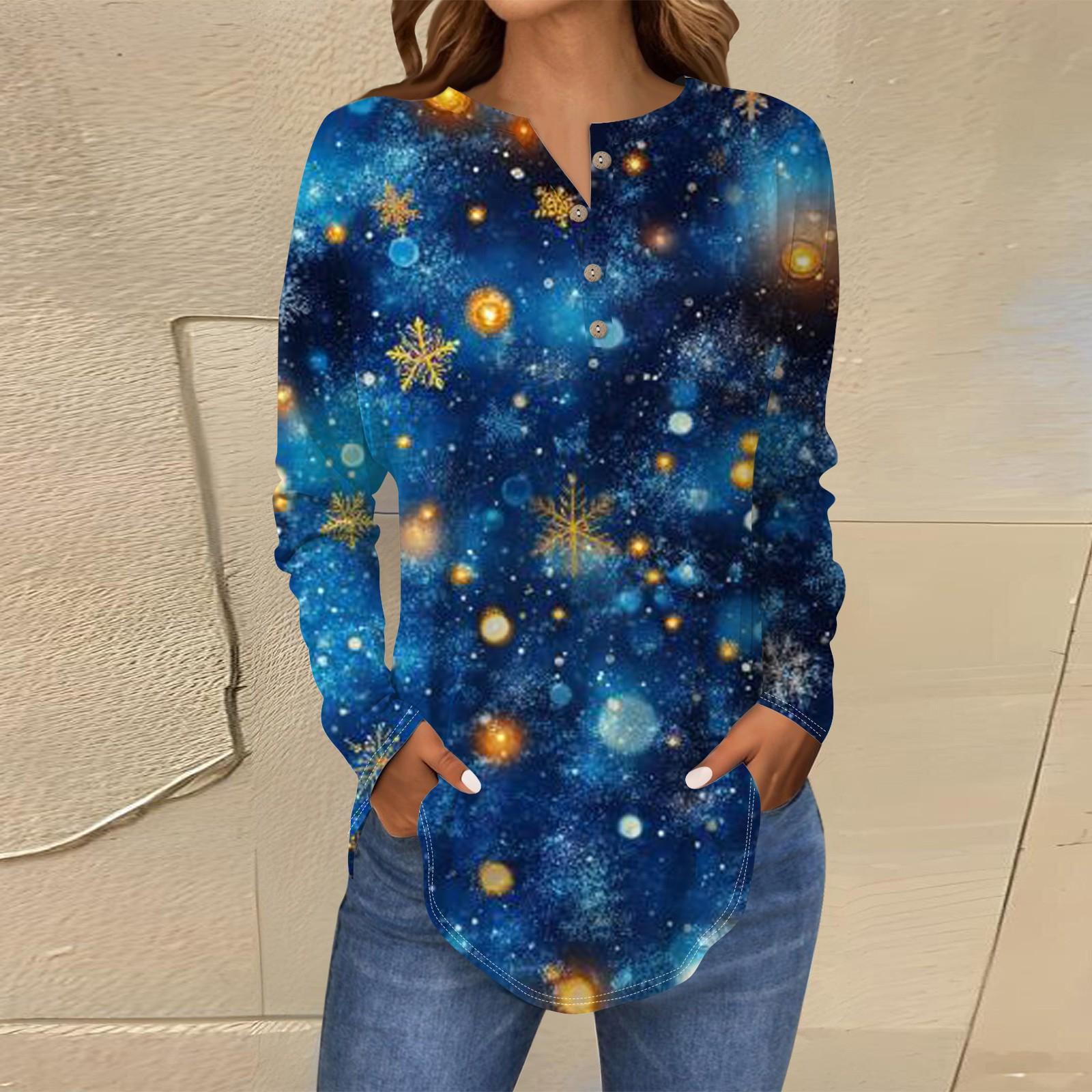 

Футболки для женщин осень повседневные рубашки с длинным рукавом на пуговицах толстовка винтажный топ пуловер M синий