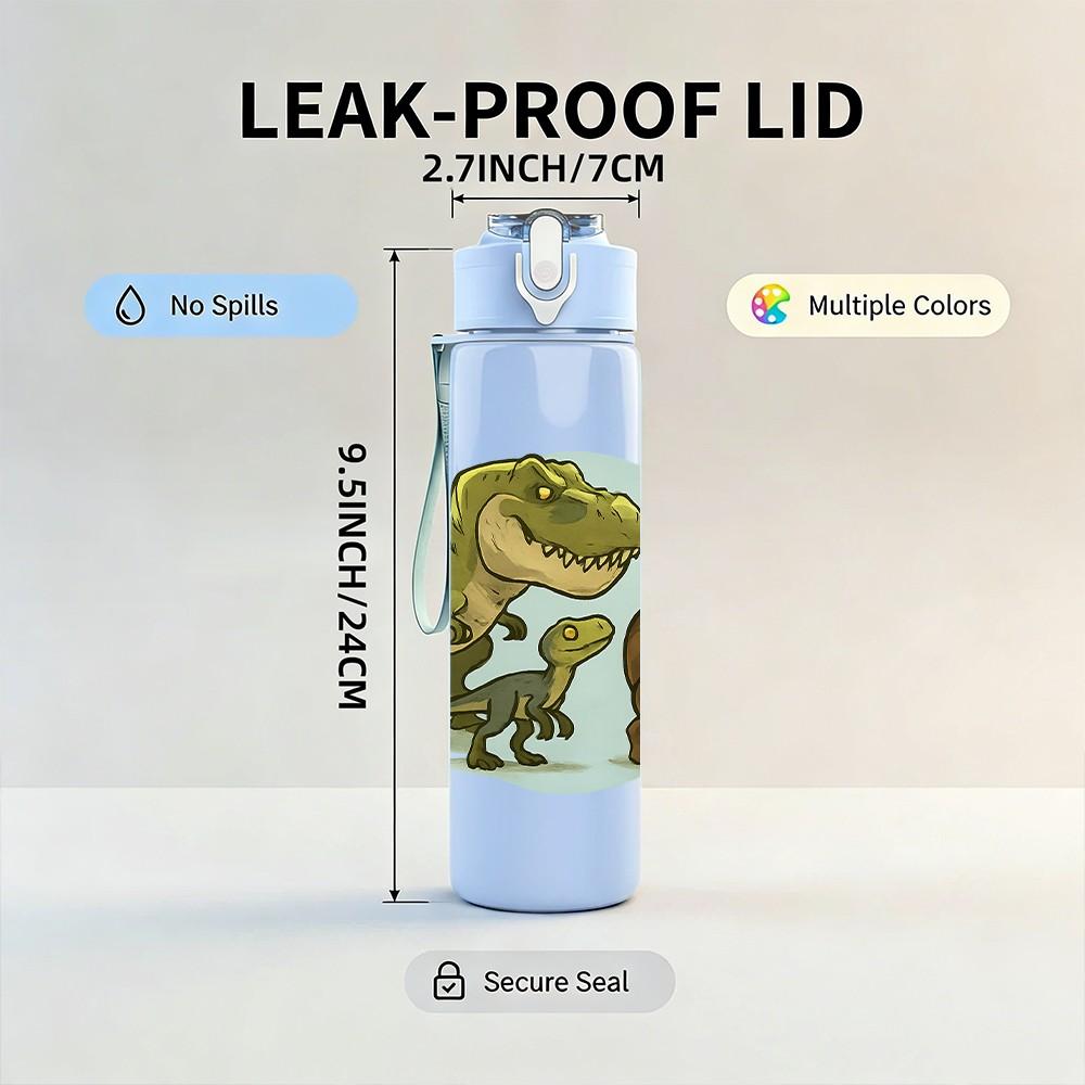 1PC Big Dinosaur Small Dino Art 750ml Color Plastic Sports Water Bottle Leakproof Flip Straw Lid Suitable for Sports Office Home Use