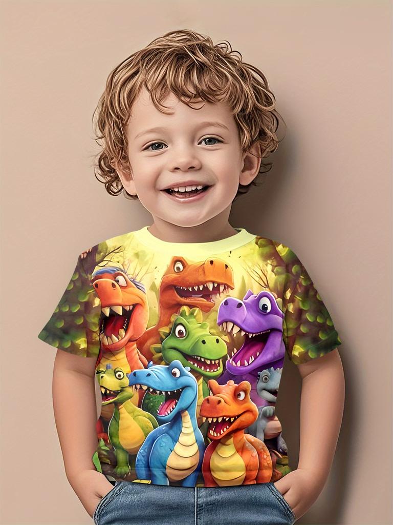 Zomerse 3D Stijlvolle Cartoon T-shirt met Korte Mouwen voor Jongens met Diverse Dinosaurus Ontwerpen en Prints