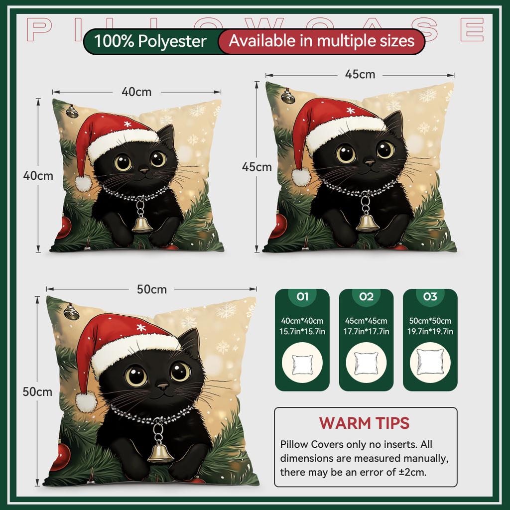 45X45Cm Christmas Cat Pillowcase Bedroom Sofa Cushion Cover 100% Polyester Living Room Cushion Pillowcase Home Decor