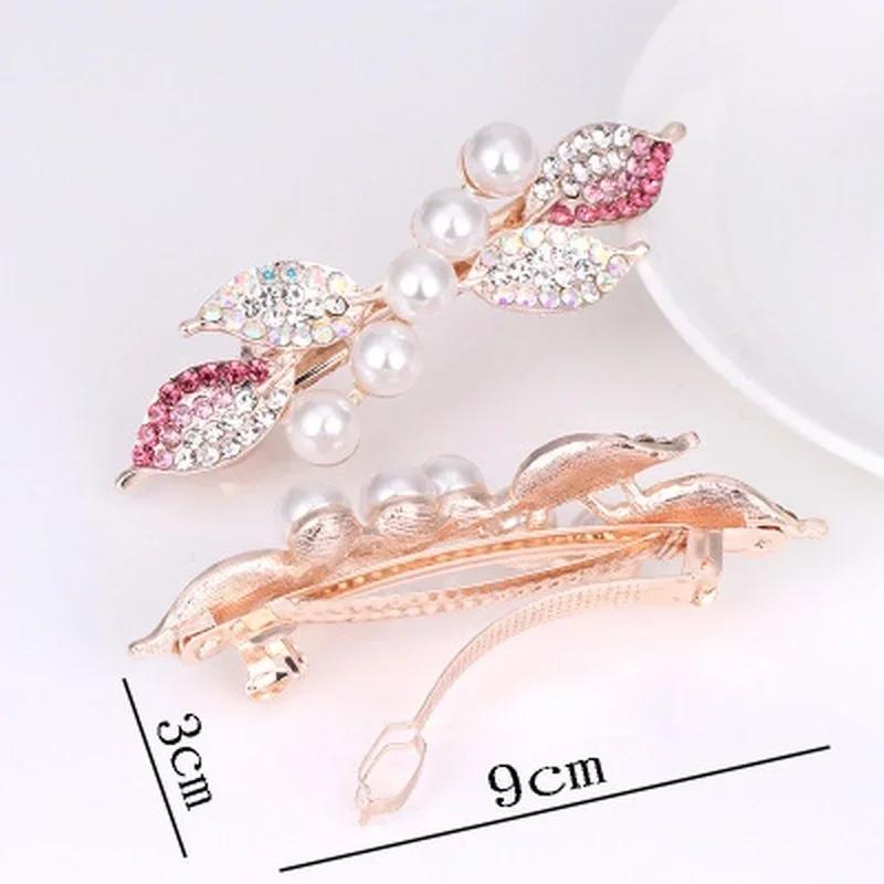 Women Fashion Creative Gifts Colorful Flowers Gentle Pearl Flower Hairpin Hair Accessories Rhinestone Hairpin Headdress Gift