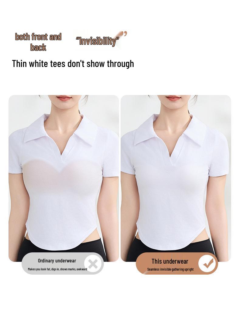 Lace Satin Gather Bra for Large Busts - Minimizing, Seamless, Comfortable, Wire-Free, Fixed Water Drop Cup