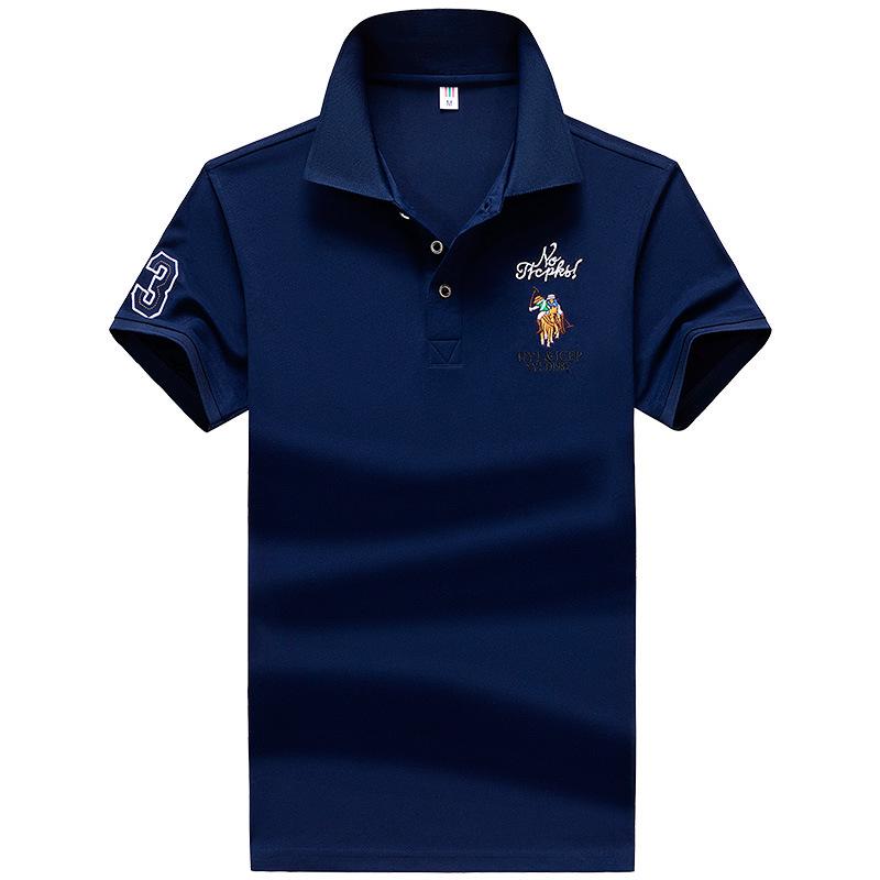 Men's Slim Fit Summer Polo Shirt - Solid Color, Short Sleeve, Embroidered Design