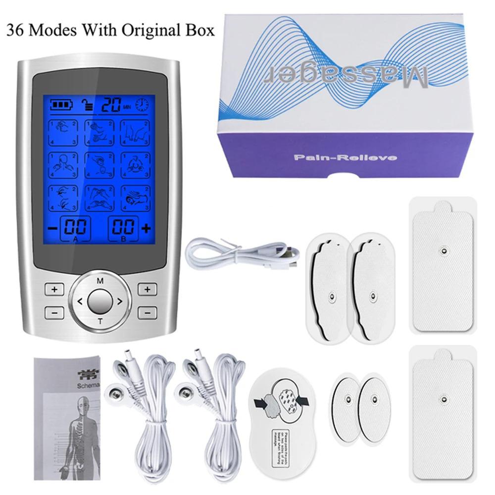 

36 режимов EMS Электрическая акупунктура Мышечный Массажер для шеи и тела Стимулятор Пульс Электростимулятор Цифровые массажные инструменты Моксотерапия EU Plug