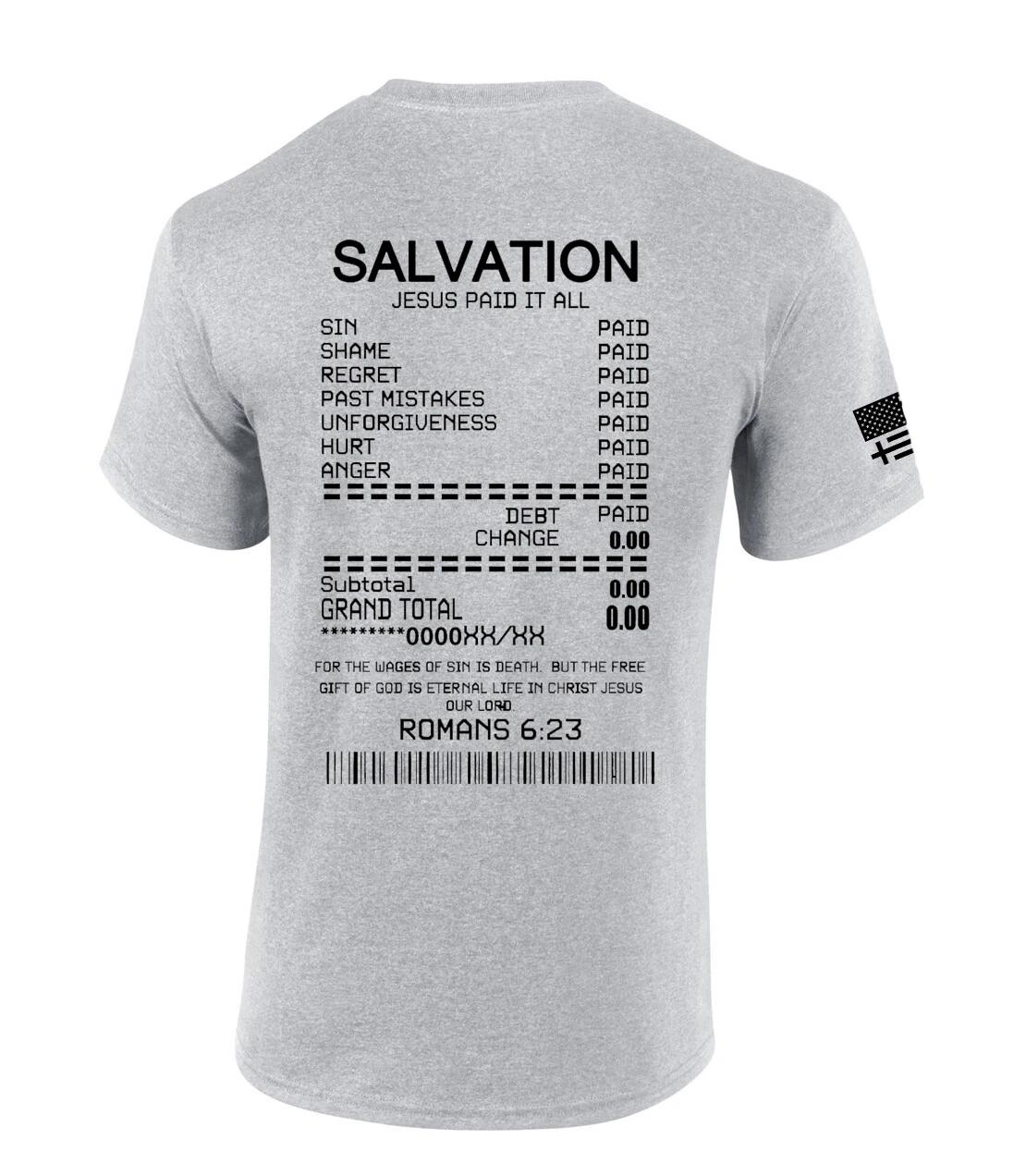 Salvation Jesus Paid It All Receipt Romans 6:23 Bible Scripture Mens Christian 4XL