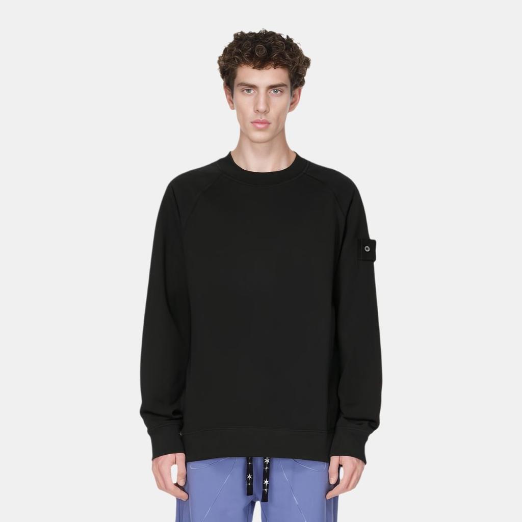 Stone Island Ghost Series Fw24 Ghost Pieces Solid Color Stretch Organic Cotton Raglan Sleeve Crewneck Sweatshirt Men sweatshirt Black 8115629F7-V0029