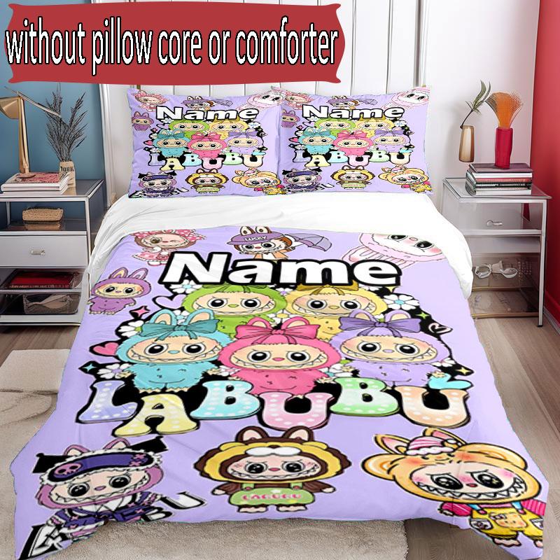 3pcs Duvet Cover Set (1*Duvet Cover + 2*Pillowcase, Without Core), Custom Name Labubu Pattern Bedding Set, Home Bedroom Decor Gift