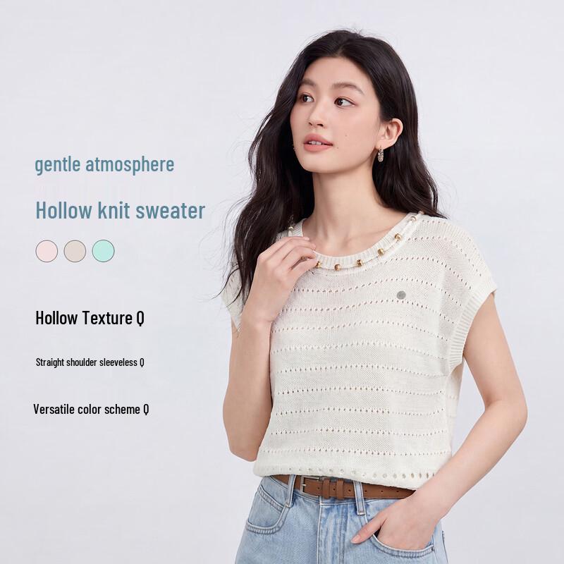 FivePlus Women s Round Neck Hollow Knit Top F