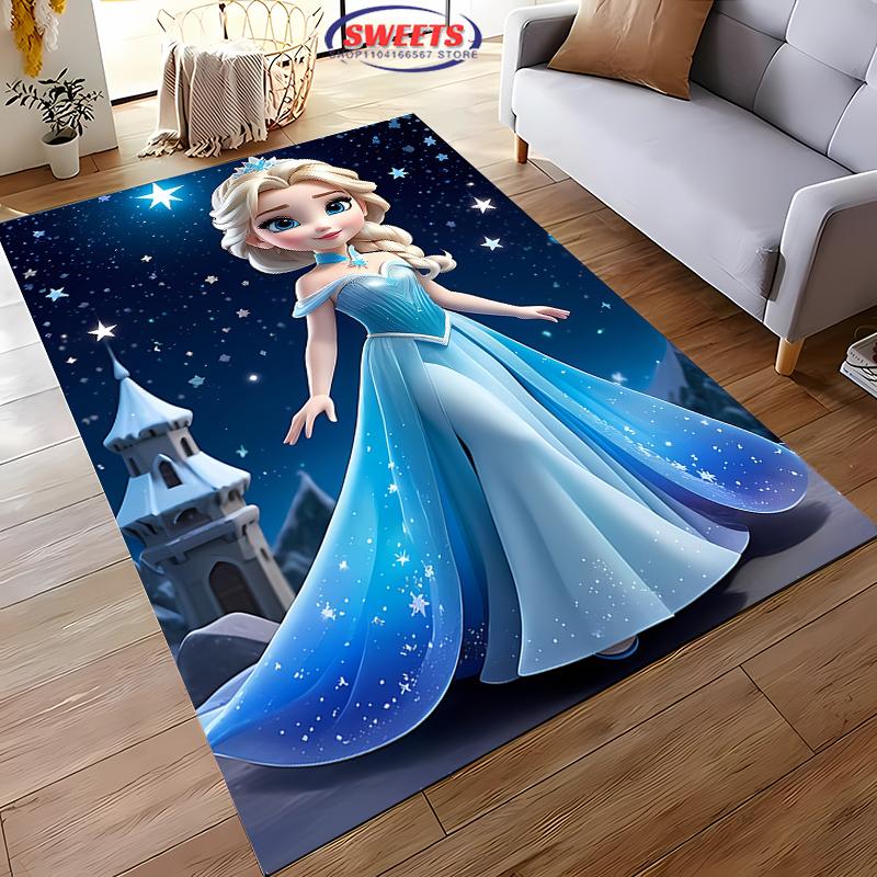 Gefrorene Elsa Anna Prinzessin 3D HD Teppich Kinderzimmer Wohnzimmer Rutschfester Bodenläufer Sofamatte Dekor