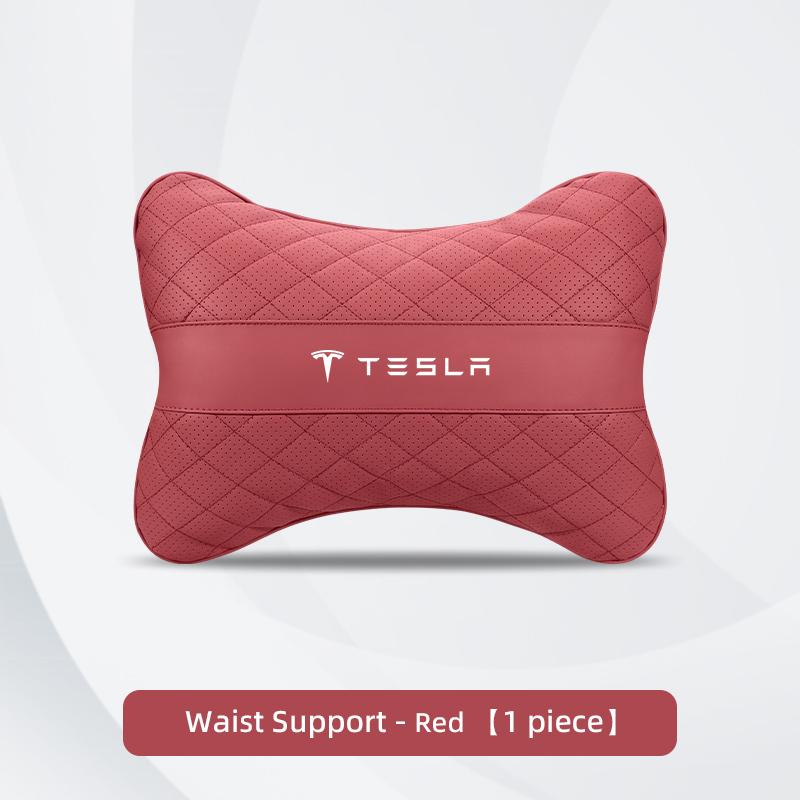 DWZQF1 Nappa Leather Car Headrest Neck Pillow Waist Cushioning For Tesla Model-Y Model-3 Model-X Model-S Cybertruck Roadster SpaceX