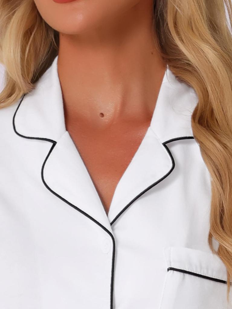 Cheibear Summer Pajama Shirt Long Sleeve Size XS Women's Dress, Button-Down, White,