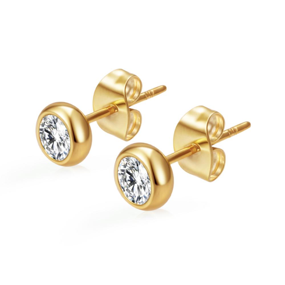 Special for round stainless steel zircon stud earrings women's trend versatile multi-color earrings PVD18K real gold earrings