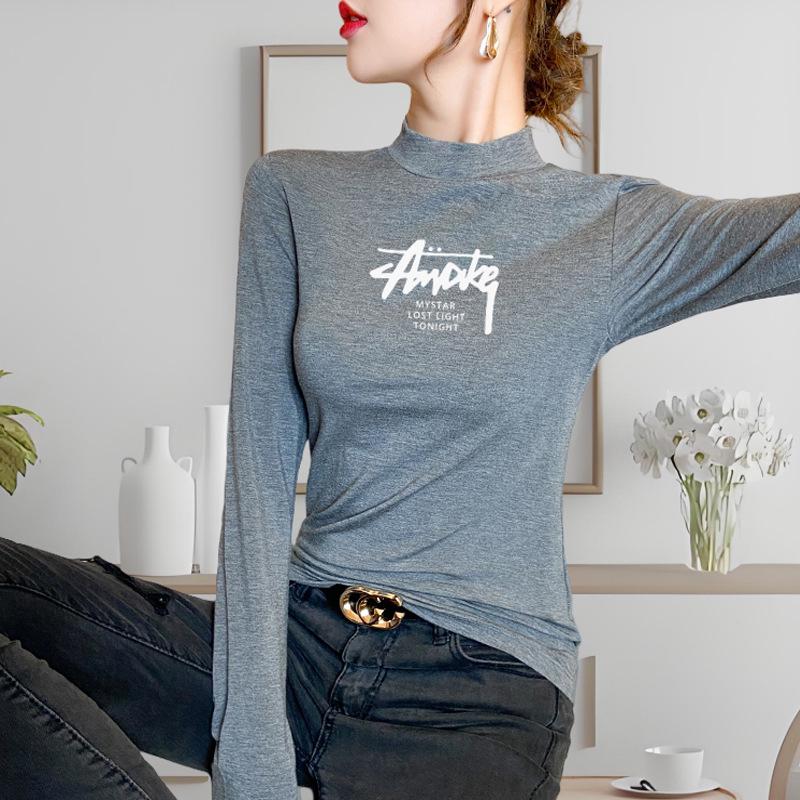 Women's Plus Size Modal Turtleneck Long Sleeve Shirt - Thin, Solid Color, Elastic Base Layer for Autumn/Winter