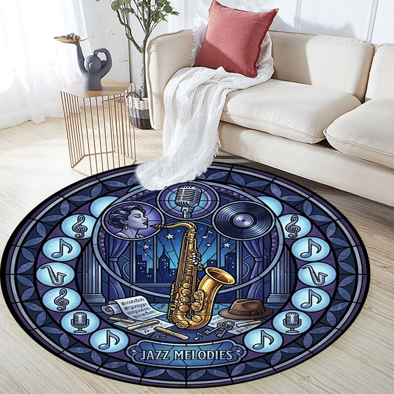 Musical Harmony Glass Round Area Rug Under Office Chairs Bedroom Living Room Home Decor