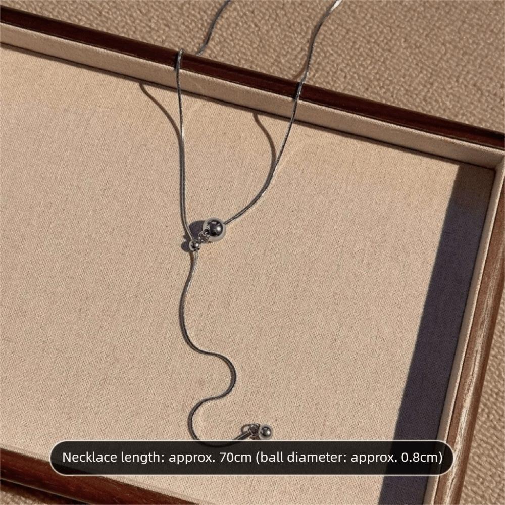 Silver Color Beaded Necklace Adjustable Sweater Chain Pendant Necklace  Women Jewel