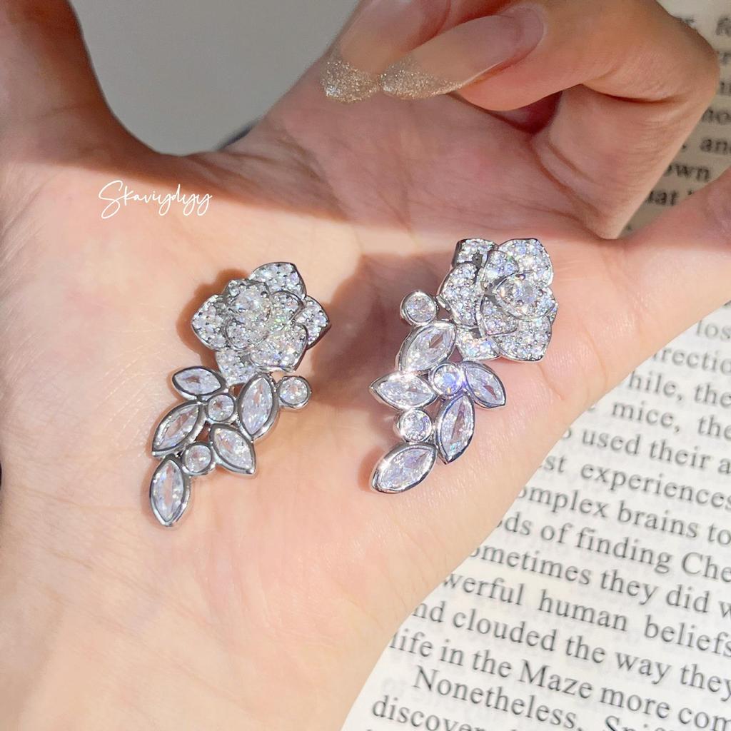 Italian High-End Camellia Earrings: Exquisite Three-Dimensional Design with Luxury Marquise-Cut Shiny Diamonds