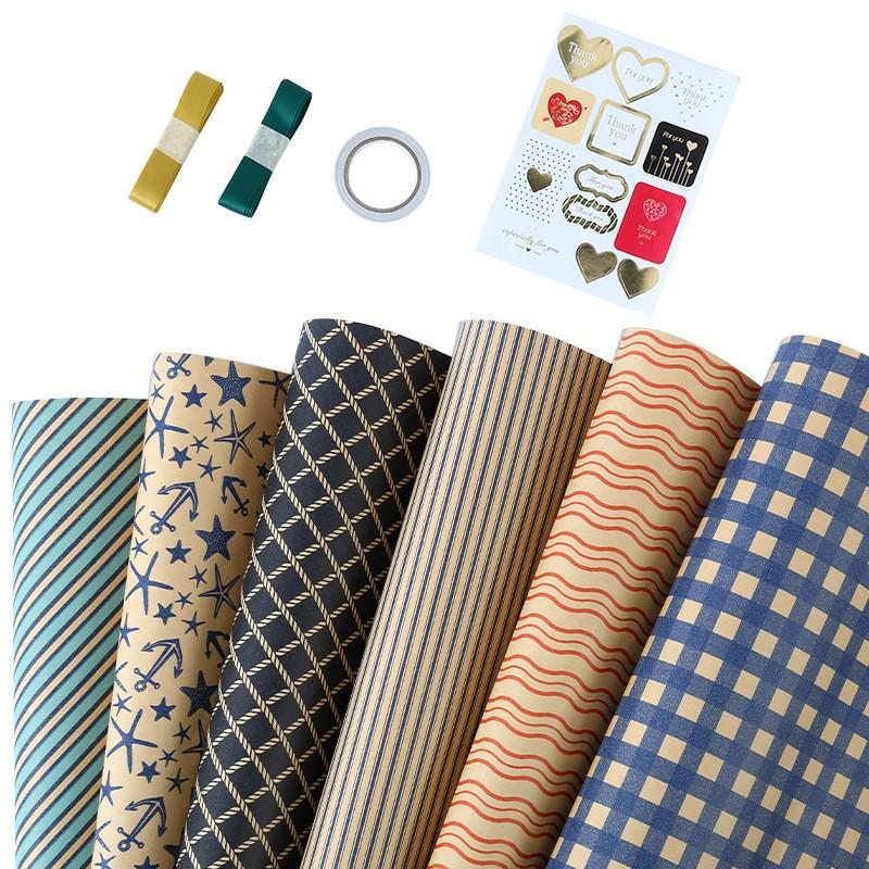 Men's Retro Blue Plaid Kraft Wrapping Paper for Valentine's Day & Birthdays