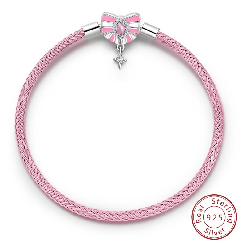 Bracelet 925 Silver Charm Bracelet 17-20CM Shell Blue Leather Rope Bracelet For Women DIY Charm Jewelry Gifts
