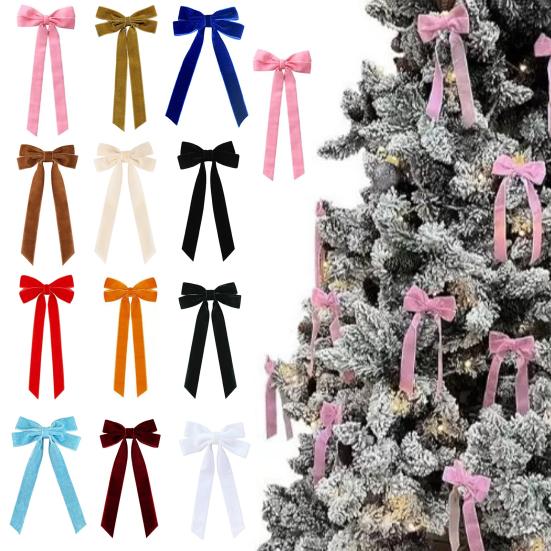 6Pcs Velvet Ribbon Bow Tie Christmas Tree Decorations Xmas Ornaments for Home Party Garland Festive Holiday Decor Indoor Outdoor Use