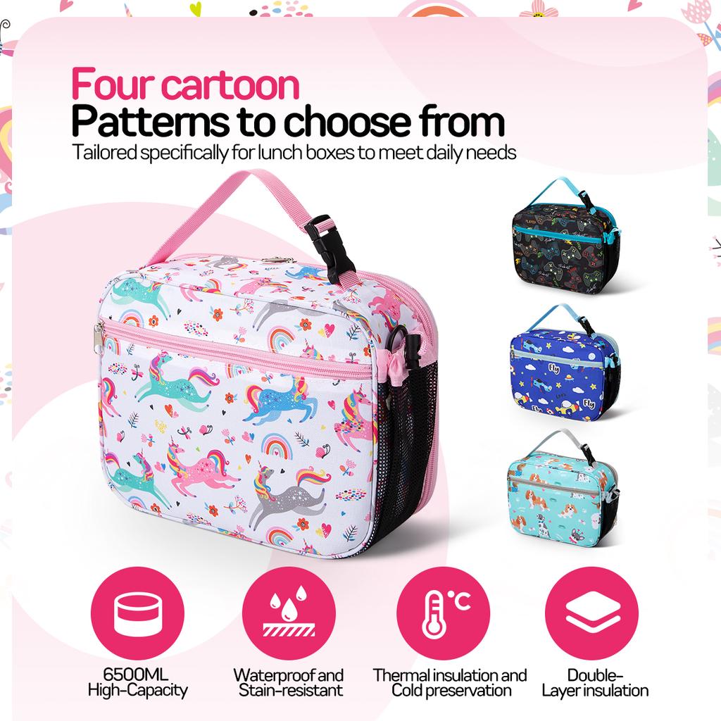 Cartoon Insulated Lunch Bag Cute Floral Printed Food Handbags Portable Thermal Lunch Bag Fresh-Keeping Bag Tote for Student