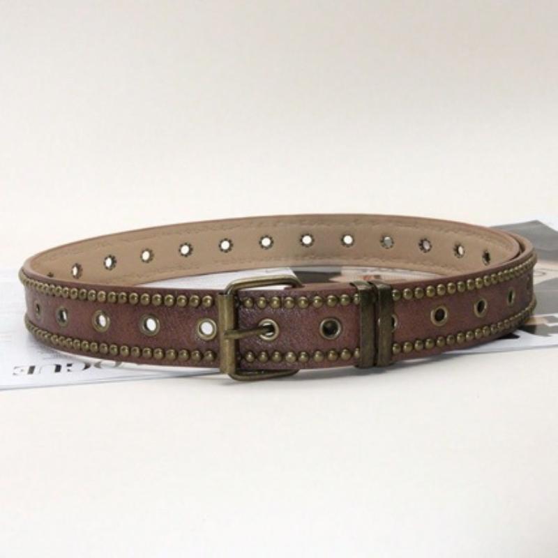 Vintage Pu Leather Belt With Rivet Studs Hollowed-Out Design Perfect For Daily Wear Jeans Casual Outfits