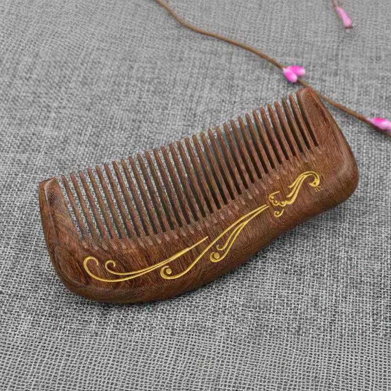 Exquisite Phoenix Style Black Gold Sandalwood Comb: Anti-static Massage, 13cm Portable Wooden Gift.