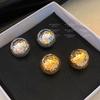 Gold Mush Ice Flash Semisphere Earrings Female Accessible Luxury Fancy Elegant Earrings Fashion Retro Heavy Industry Golden Earrings