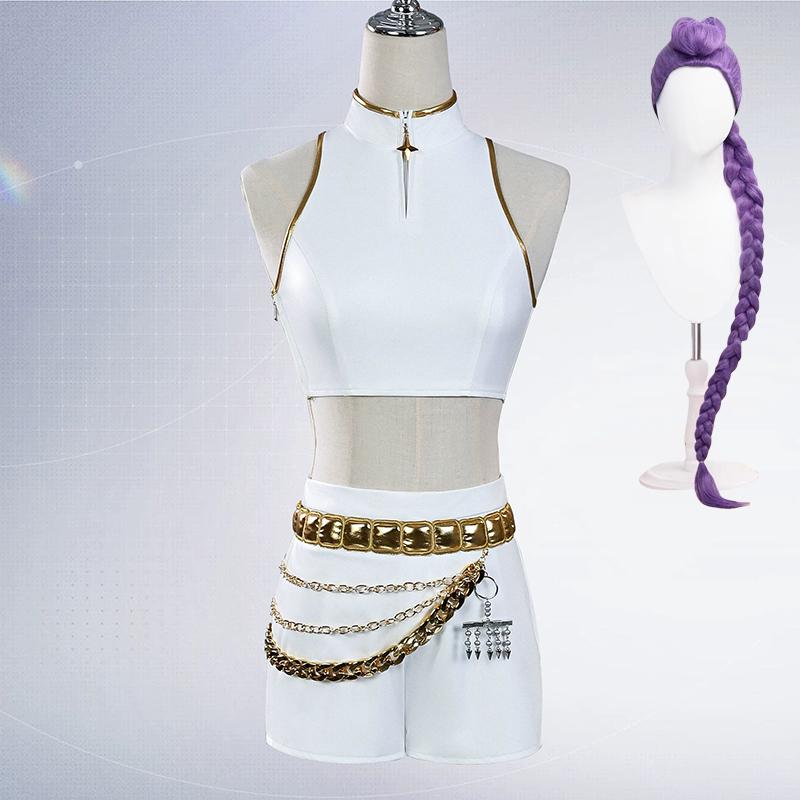 Rumi Mira Zoey White Singing Suit Women Girls Halloween Party Role Playing Outfit Cosplay Costume Wig For Adult Children