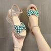 Woman Shoes Checkerboard Grid Platform Bow Sandals for Women Wedges Heel Sandal on Offer Pvc Comfort Footwear Sale Sales Daily