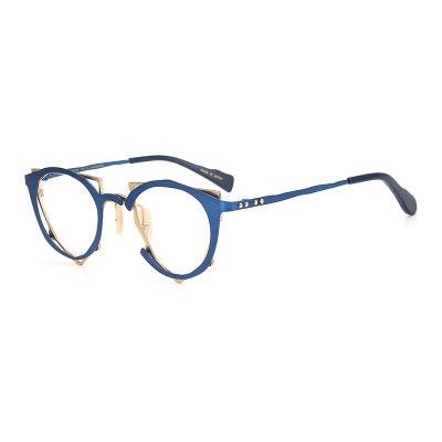 Super Persönlichkeit Japanischer Designerstil Grüne Runde Brille Titanplatte Blaue Optische Brille